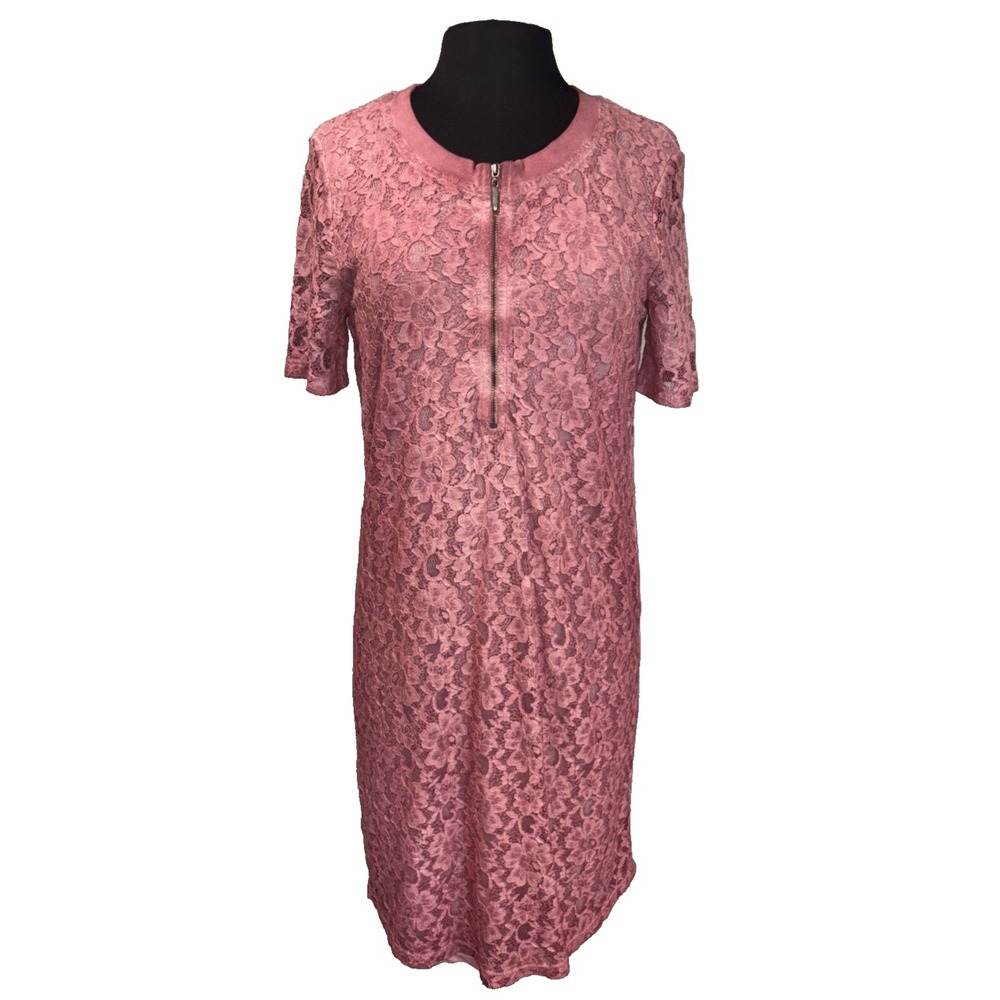 NEW Yest Lace Overlay Sheath Dress Women Sz 6 Dusty Rose Athleisure Knee Length